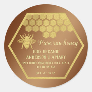 Sticker Rond Vintage or abeille miel peigne miel pot