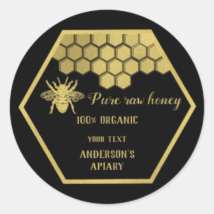Sticker Rond Vintage or abeille miel peigne miel pot