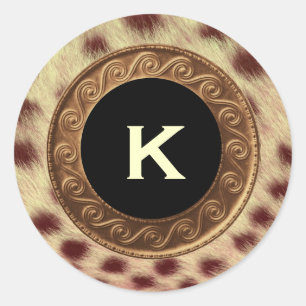 Sticker Rond Vintage or et Mariage Monogramme Cheetah V014