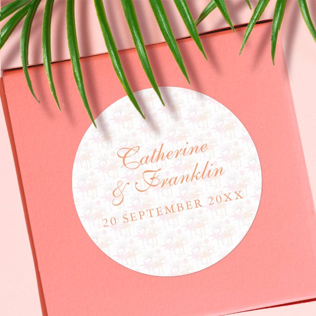 Sticker Rond Vintage Palm Tree Mariage tropical (Créateur téléchargé)