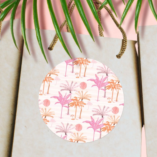 Sticker Rond Vintage Palm Tree Mariage tropical (Créateur téléchargé)