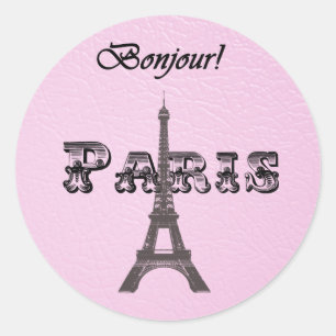 Sticker Rond Vintage Paris Bonjour Tour Eiffel