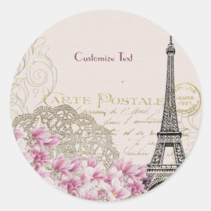 Sticker Rond Vintage Paris Tour Eiffel Romantique Personnaliser