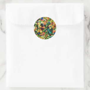 Sticker Rond Vintage Parrots sauvages de la Jungle tropicale