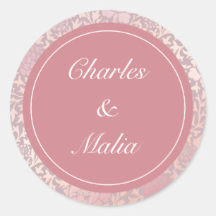 Sticker Rond Vintage Pastel rose argent Mariage floral