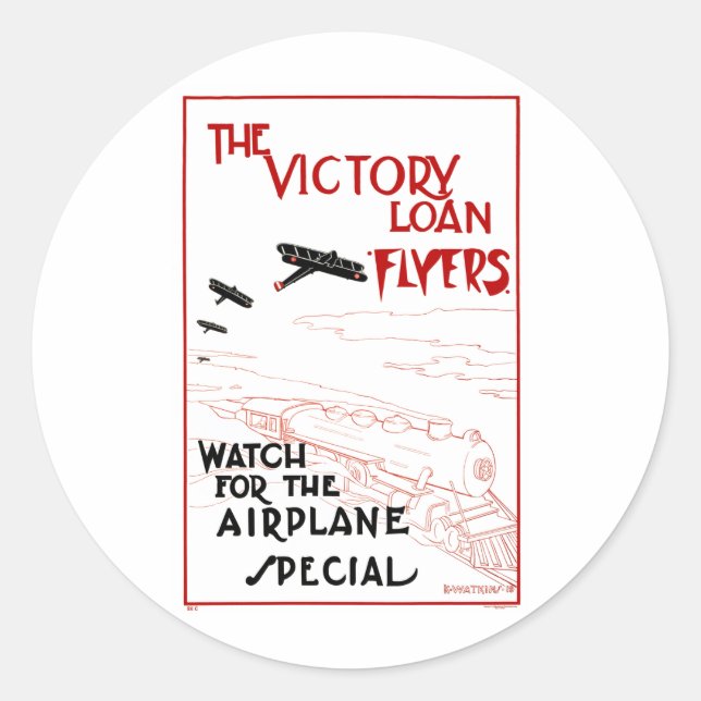 Sticker Rond Vintage Patriotique, Victory Loan Avions (Devant)