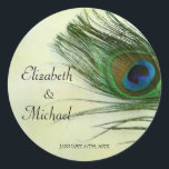 Sticker Rond Vintage Peacock Feather Round Wedding Favoriser Ét<br><div class="desc">Impressionnez vos invités avec ces vintages étiquettes de mariage Peacock plumes. Ces étiquettes autocollants sont parfaits pour personnaliser les sacs de faveur,  boîtes de faveur,  enveloppes,  et plus encore! Customisez facilement vos coordonnées personnelles.</div>