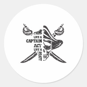 Sticker Rond Vintage Penser Comme Un Capitaine Agir Comme Un Pi