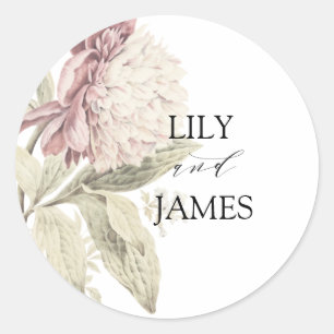 Sticker Rond Vintage Peony Botanical Fine Art Mariage