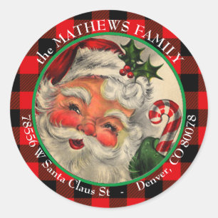 Sticker Rond Vintage Père Noël Adresse de retour de Noël