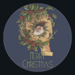 Sticker Rond Vintage Père Noël Antique Holly Christmas<br><div class="desc">Cette image vintage de Père Noël et de Noël est une carte de Noël à l'ancienne datant du 18ème siècle.</div>