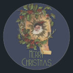 Sticker Rond Vintage Père Noël Antique Holly Christmas<br><div class="desc">Cette image vintage de Père Noël et de Noël est une carte de Noël à l'ancienne datant du 18ème siècle.</div>