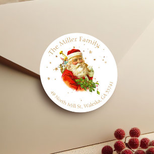 Sticker Rond Vintage Père Noël Christmas Return Adresse