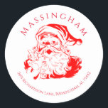 Sticker Rond Vintage Père Noël Christmas Return Adresse<br><div class="desc">Sticker rond adresse de retour étiquette de Noël. Vintage Père Noël sur arrière - plan blanc. Nom de famille au sommet du cercle. Adresse ci-dessous.</div>