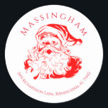 Sticker Rond Vintage Père Noël Christmas Return Adresse<br><div class="desc">Sticker rond adresse de retour étiquette de Noël. Vintage Père Noël sur arrière - plan blanc. Nom de famille au sommet du cercle. Adresse ci-dessous.</div>