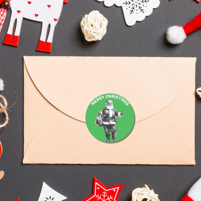 Sticker Rond Vintage Père Noël Green (Créateur téléchargé)