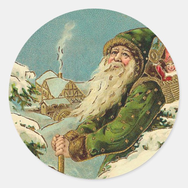 Sticker Rond Vintage Père Noël - Joyeux Noel (Devant)