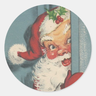 Sticker Rond Vintage Père Noël Peeking