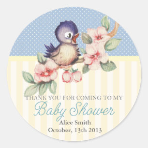 Sticker Rond Vintage Petit Baby shower Oiseau Faveur personnali