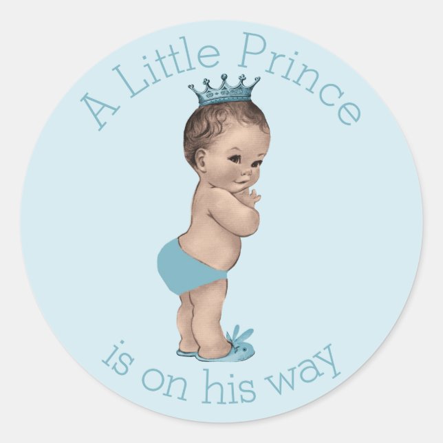 Sticker Rond Vintage Petit Prince Baby shower Bleu (Devant)
