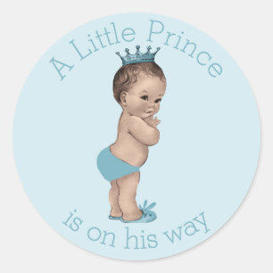 Sticker Rond Vintage Petit Prince Baby shower Bleu