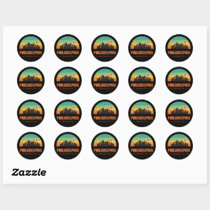Sticker Rond Vintage Philadelphie City Skyline Retro Sunset