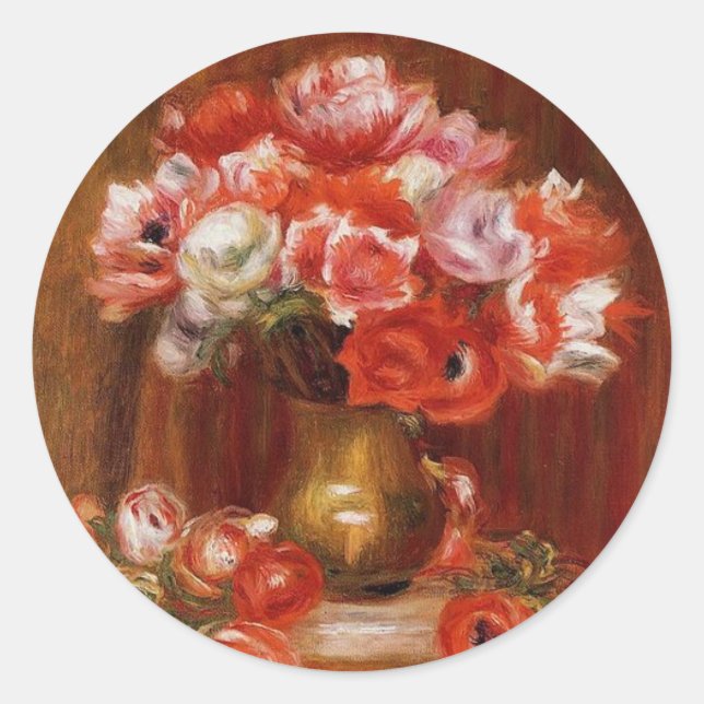 Sticker Rond Vintage Pierre-Auguste Renoir Anemones (Devant)