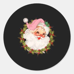 Sticker Rond Vintage Pink Santa Claus Joyeux Pyjamas de Noël X