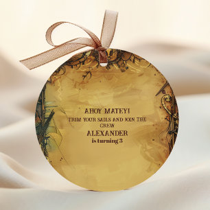 Sticker Rond Vintage Pirate Anniversaire Fête Ahoy Matey Ancien