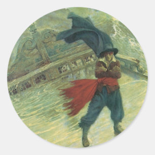 Sticker Rond Vintage Pirate, The Flying Dutchman par Howard Pyl