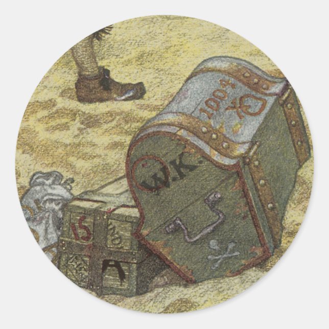 Sticker Rond Vintage Pirates, William Kidd Burning Treasure (Devant)