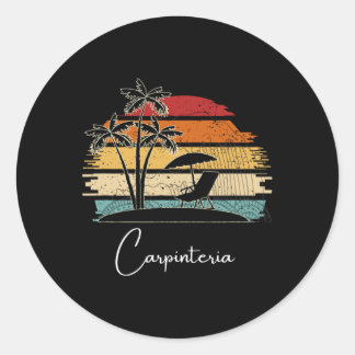 Sticker Rond Vintage Plage Carpinteria Lover Palm Trees Printem