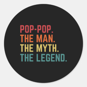 Sticker Rond Vintage Pop-pop Homme Mythe Légende Papa Père gran
