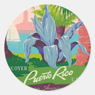 Sticker Rond Vintage Porto Rico Travel Art Illustration