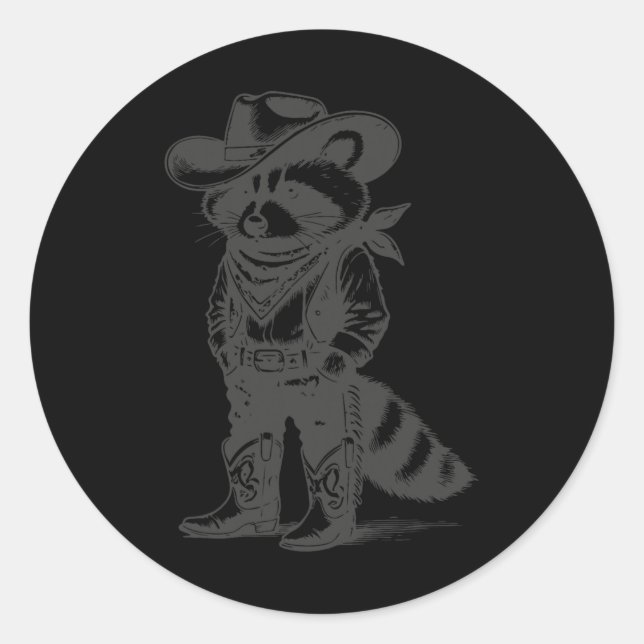 Sticker Rond Vintage Raccoon Cowboy Cowgirl Panda Western (Devant)
