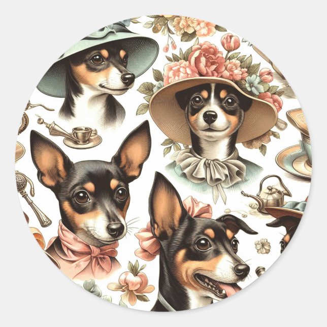 Sticker Rond Vintage Rat Terrier sans fil (Devant)