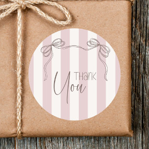 Sticker Rond Vintage rayé blush Bow Coquette Merci