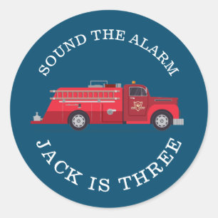 Sticker Rond Vintage Red Fire Truck Party