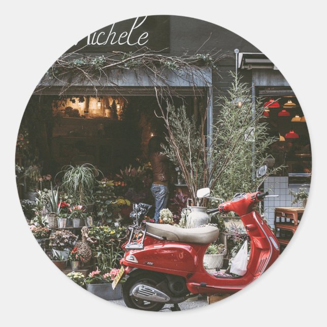 Sticker Rond Vintage Red Motor Scooter         (Devant)