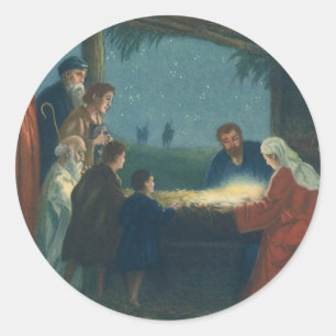 Sticker Rond Vintage Religion, Adoration des bergers