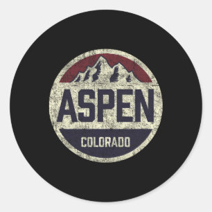 Sticker Rond Vintage Rétro Aspen Colorado Montagne Cercle Skiin