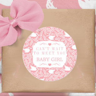 Sticker Rond Vintage Retro Baby Girl Swan Motif Baby shower