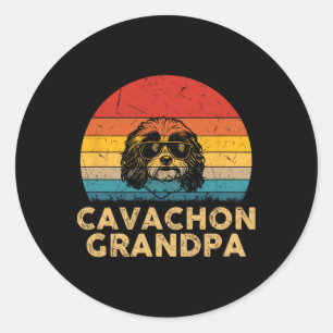 Sticker Rond Vintage Retro Cavachon Grand-père Amoureux des chi