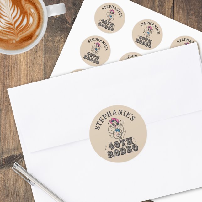 Sticker Rond Vintage Retro Cowgirl 40th Birthday Party  (Créateur téléchargé)