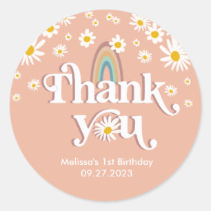 Sticker Rond Vintage Retro Daisy Rainbow Merci