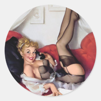 Sticker Rond Vintage Retro Elvgren Téléphone Porte-Maillot Fill