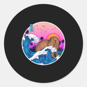 Sticker Rond Vintage Rétro Esthétique Japon Grande Vague Rongeu