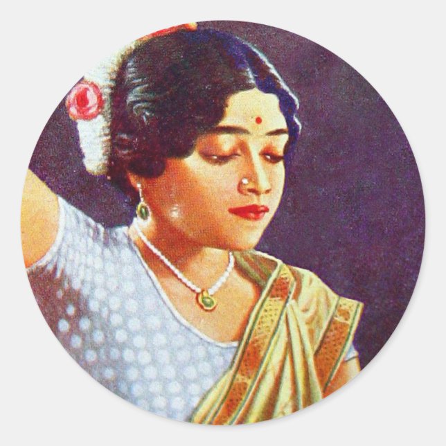 Sticker Rond Vintage Retro Femmes Inde Indiennes Beauté des fem (Devant)