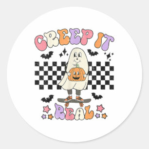 Sticker Rond Vintage Retro Halloween Creep It Real Ghost Boy Fa