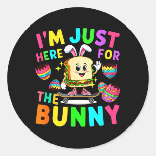 Sticker Rond Vintage Rétro Ici pour Sandwich de Lapin Coloré